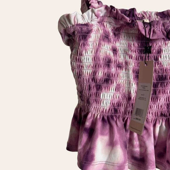 BCBGeneration Lavender Herb Purple Tie Dye Smocked Ruffle Square Neck Top - Picture 5 of 9